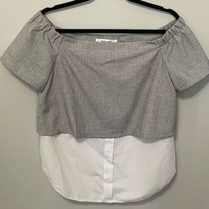 Worn once, gray/white top